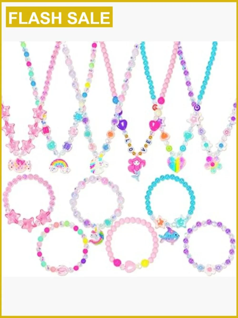 12 Pcs Unicorn Mermaid Necklace & Bracelet Set Toddler Dress Up Jewelry